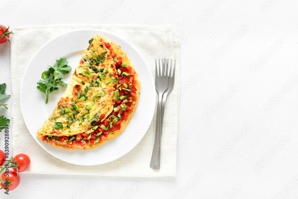 Stuffed omelette with red bell pepper and green onion Stuffed omelette with red bell pepper and green onion