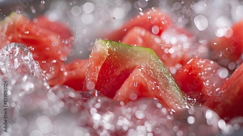 A close up of a watermelon slice in a bowl of water photo