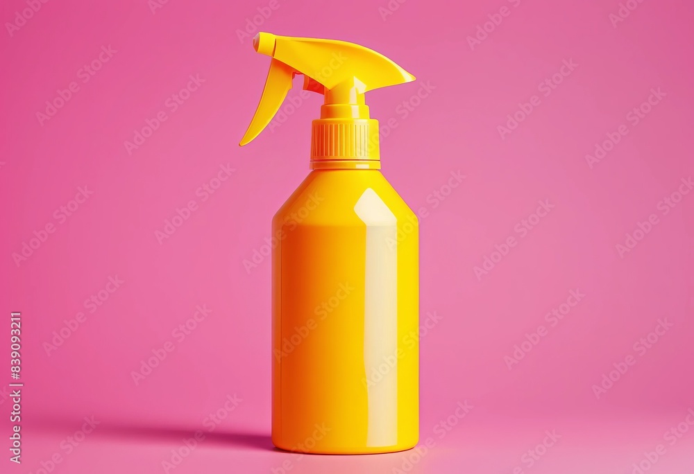 A bottle of sunscreen spray for summer skin care on a pink background with a place for text. A bottle of sunscreen spray for summer skin care on a pink background with a place for text.