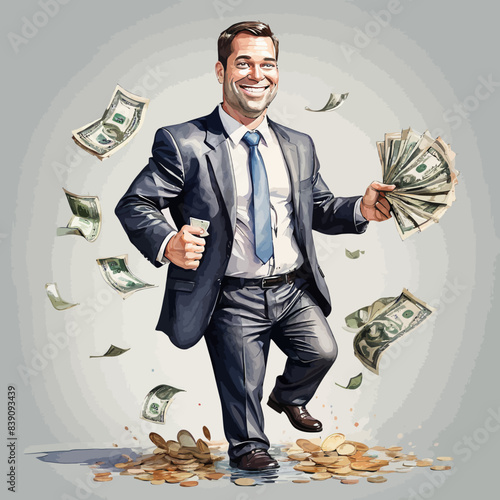 Caricature Businessman Ilustration Design Very Rich