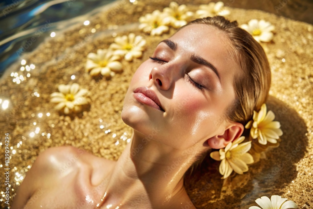 Close-up. View from above. A young, beautiful woman on spa treatments at beauty spa. The concept of a healthy lifestyle, relaxation, beauty treatments, self-love. Close-up. View from above. A young, beautiful woman on spa treatments at beauty spa. The concept of a healthy lifestyle, relaxation, beauty treatments, self-love.