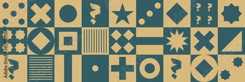 With a simple shape and pattern in color tones. Simple geometric art poster.