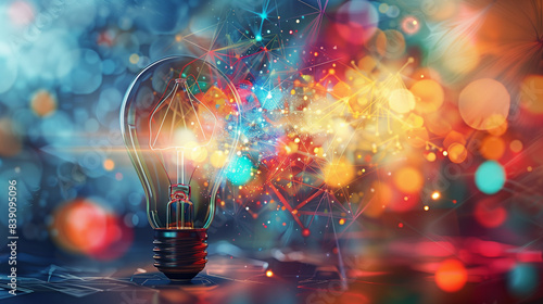 Wallpaper Mural Close-up of a glowing light bulb with vibrant bursts of colors symbolizing creativity and innovation.  Torontodigital.ca