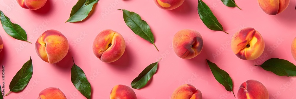 Summer Freshness with Vibrant Peaches and Leaves Summer Freshness with Vibrant Peaches and Leaves
