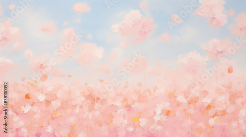 Pink clouds and flowers minimalist landscape art © Kseniya