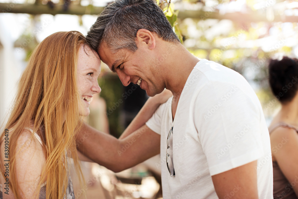 Happy father and daughter together outdoors Happy father and daughter together outdoors