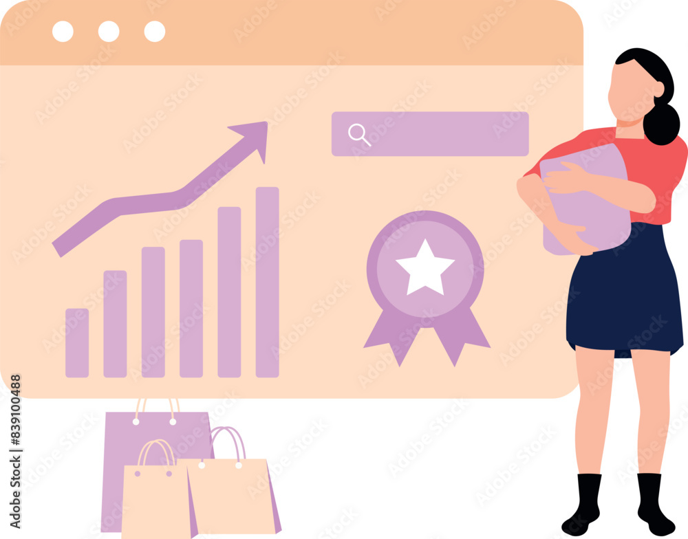 The girl is looking at the shopping graph. The girl is looking at the shopping graph.