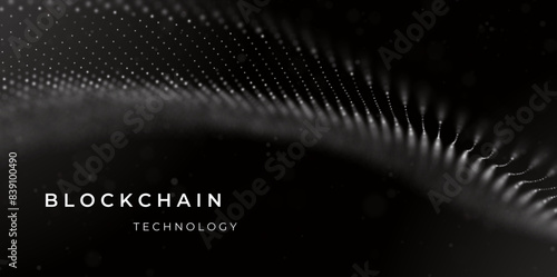 Blockchain technology background. Abstract digital network concept. Crypto data vector illustration. White particle background. Flow wave with dot landscape.