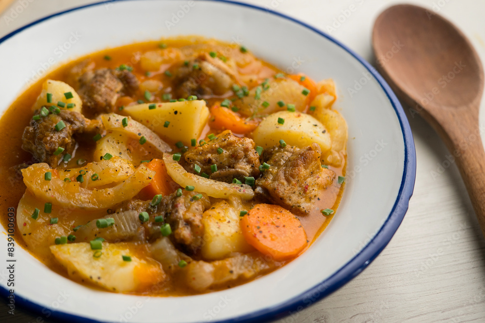 Stew with pork ribs, potatoes and fennel. Traditional Spanish gastronomy recipe. Stew with pork ribs, potatoes and fennel. Traditional Spanish gastronomy recipe.