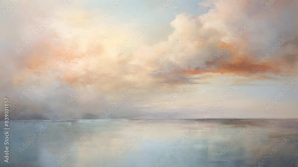 Minimalist seascape art with clouds at sunset Minimalist seascape art with clouds at sunset
