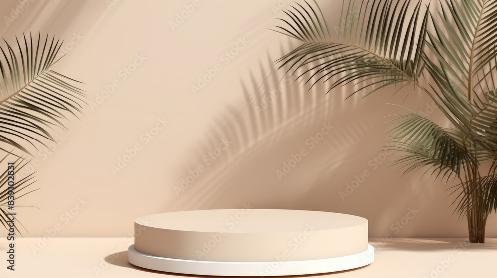 Empty stone pedestal with green leaves modern background. Product display design, mockup template Empty stone pedestal with green leaves modern background. Product display design, mockup template
