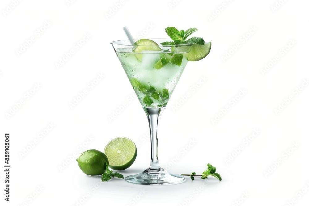 Mojito cocktail in martini glass Mojito cocktail in martini glass isolated on white background. Mojito cocktail in martini glass Mojito cocktail in martini glass isolated on white background.