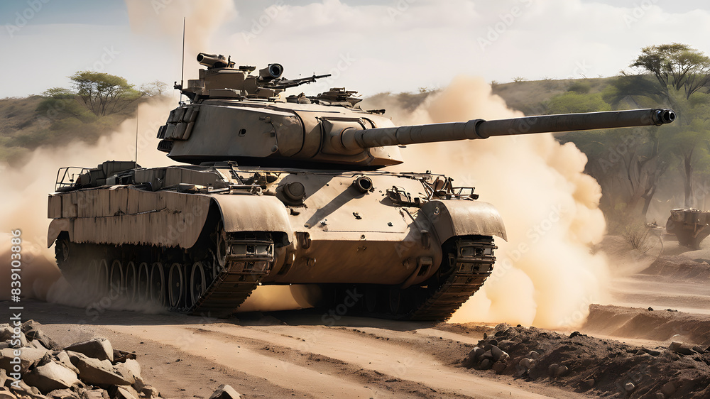 Armored Destruction: War Tank in a Dusty Battlefield Armored Destruction: War Tank in a Dusty Battlefield