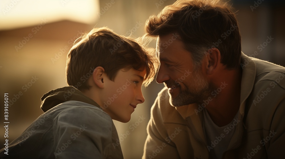 Happy Moment Between Father and Son During Sunset Happy Moment Between Father and Son During Sunset