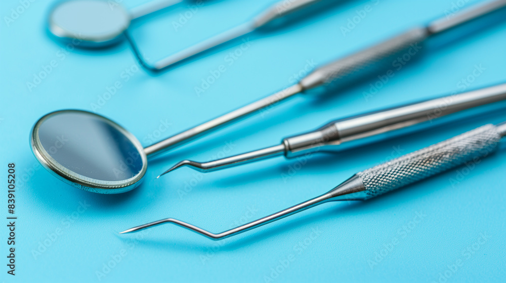 Dental tools on blue background
Dental tools on blue background