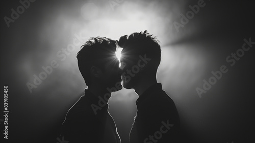 Black and white silhouettes of gay couple