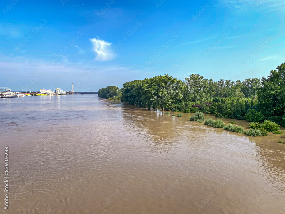 Fototapeta premium Hochwasser und Überschwemmungen in Worms am Rhein
