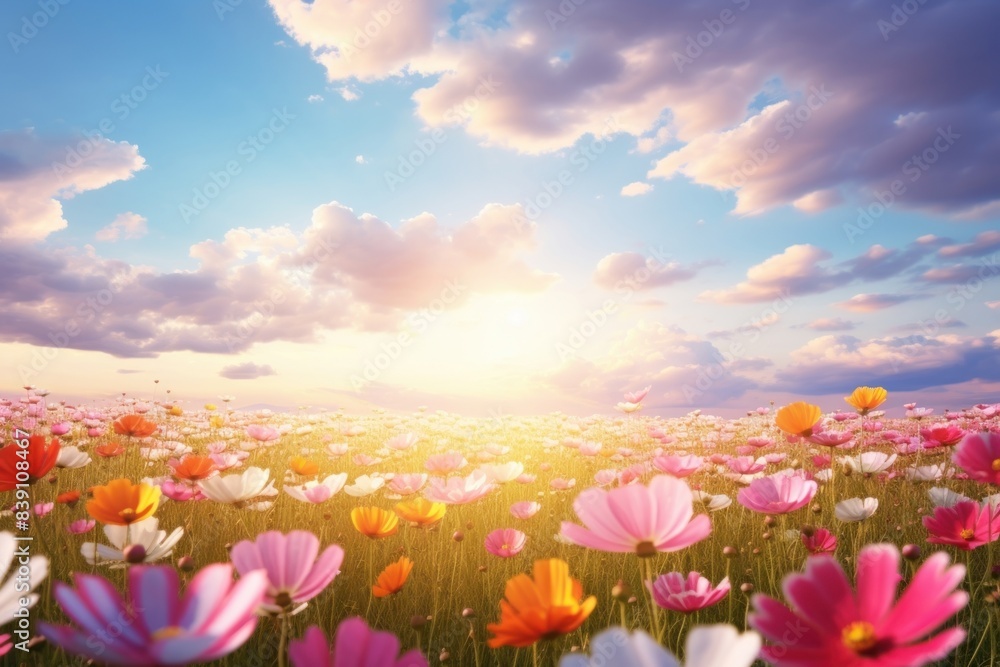 Flower field scenery landscape grassland outdoors. Flower field scenery landscape grassland outdoors.