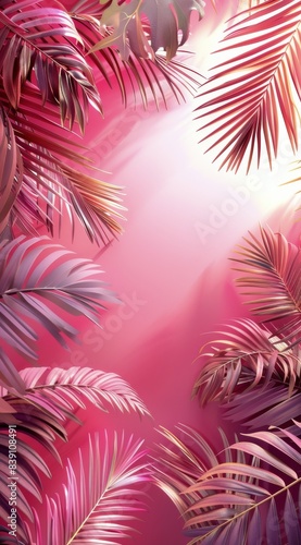 Pink Palm Leaf Shadows on a Pink Background