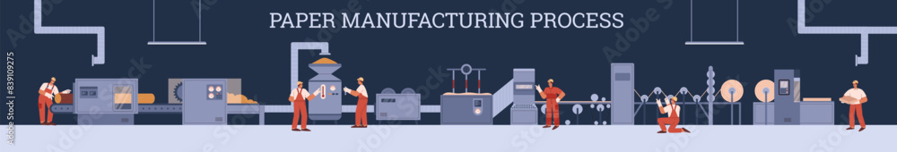 Vector illustration of a banner with paper making process. Vector illustration of a banner with paper making process.