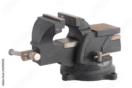 Canvastavla Old black vise on white background