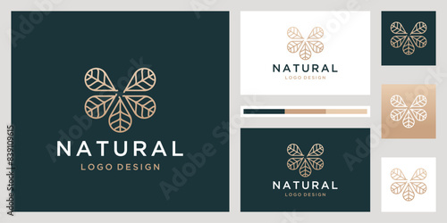Abstract floral with business card , beuty flower icon vector logo template, elegant and luxury concept
