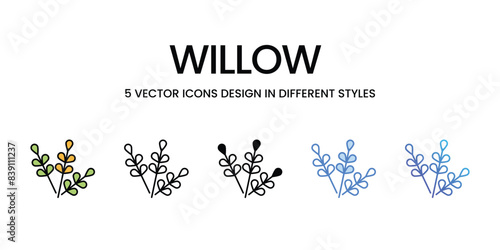 Willow icons vector set stock illustration.