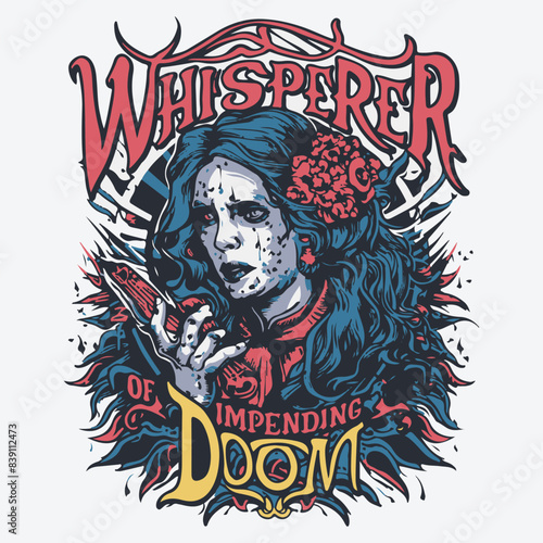 Whisperer Of Impending Doom T-Shirt Design. Tortured Poet Gothic Vector