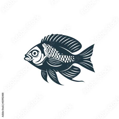 Vector illustration of Tilapia fish isolated on white background. Tilapia fish glyph icon. Badge for design seafood packaging. Logo Design for Fish Farming Business