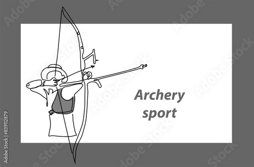 Archery vector background, banner, poster. One continuous line art drawing illustration of Archery sport