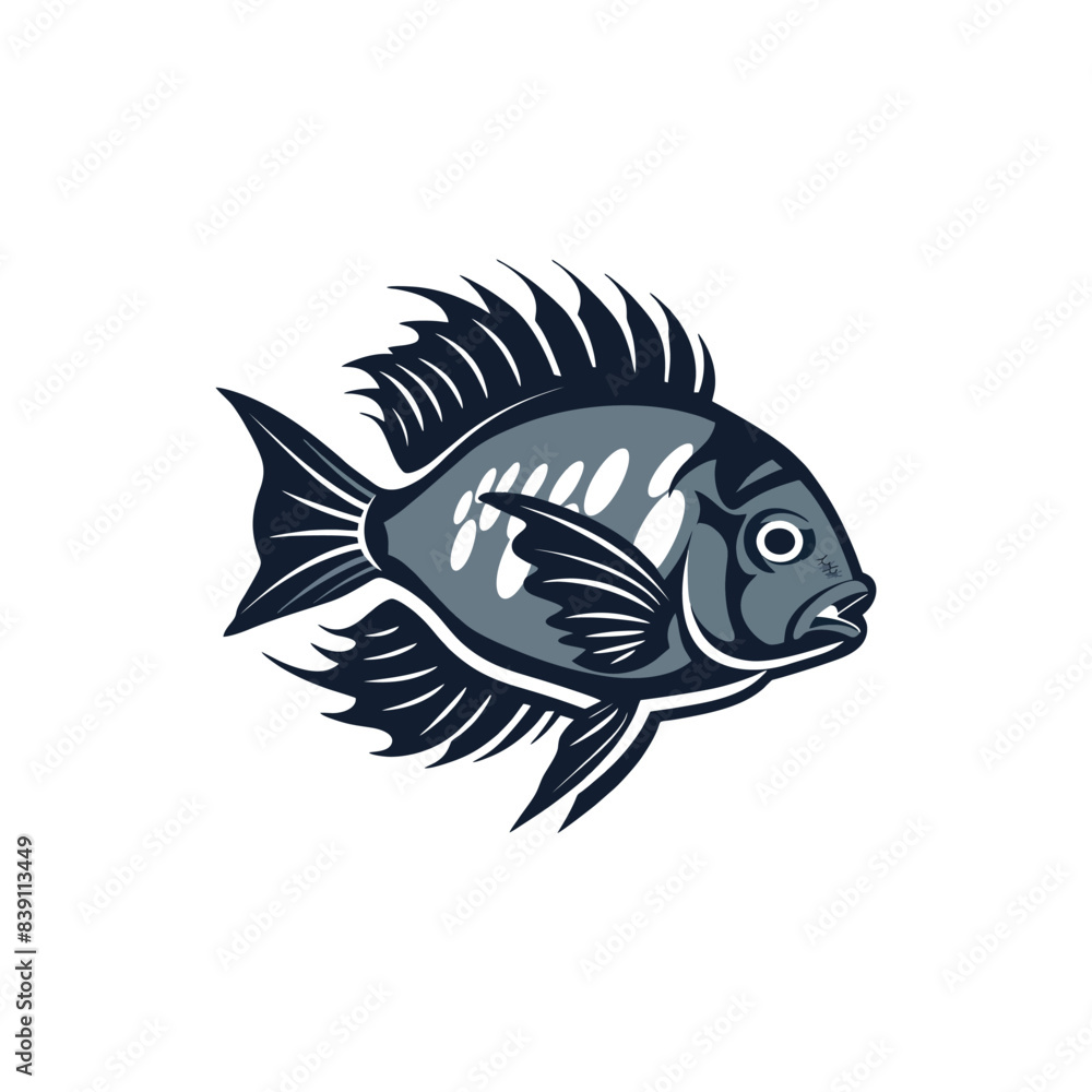 Obraz premium Vector illustration of Tilapia fish isolated on white background. Tilapia fish glyph icon. Badge for design seafood packaging. Logo Design for Fish Farming Business