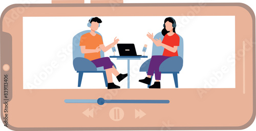 The girl is listening to a podcast.