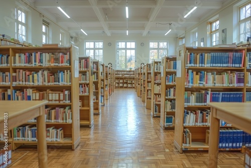 Wallpaper Mural pile of books on bookshelf in library professional photography Torontodigital.ca