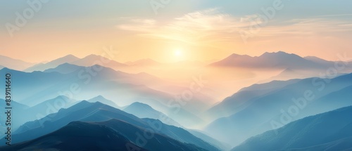 Soft morning light over mountains  tranquil scene  natural beauty  copy space