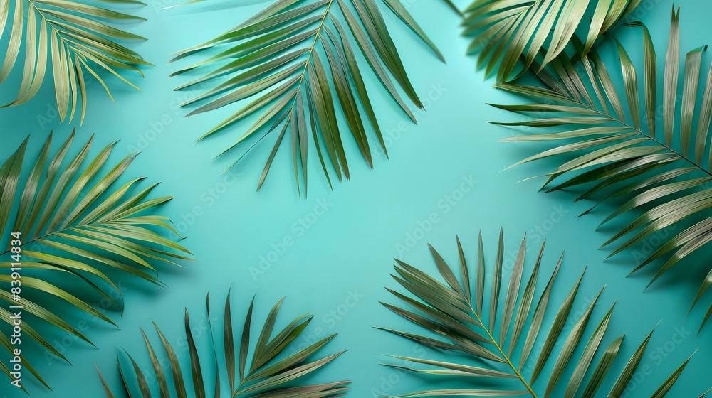 A palm leafy plant with a green background. The leaves are long and thin A palm leafy plant with a green background. The leaves are long and thin