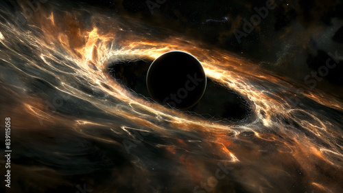 a planet with a black hole in the center and a circle of gas in the center. photo