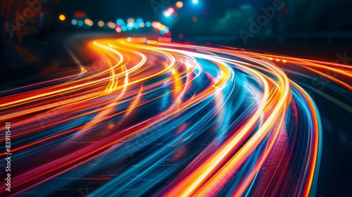 Abstract light trails  vibrant and dynamic  night scene  copy space