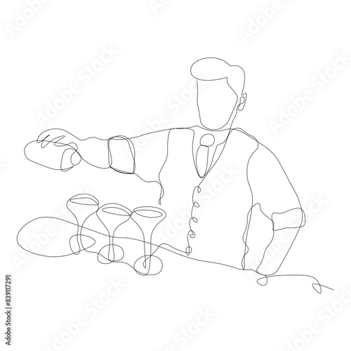 single drawn one line bartender Line art.