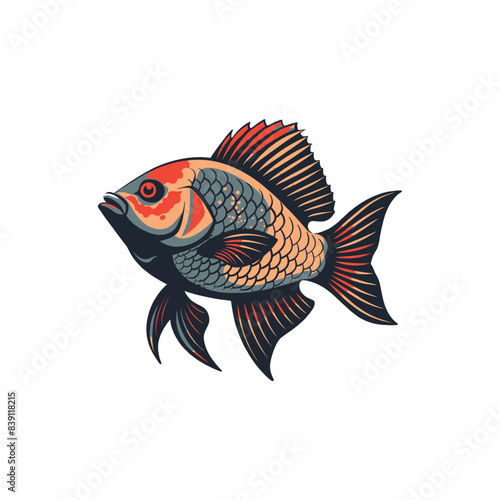 Vector illustration of Tilapia fish isolated on white background. Tilapia fish glyph icon. Badge for design seafood packaging. Logo Design for Fish Farming Business