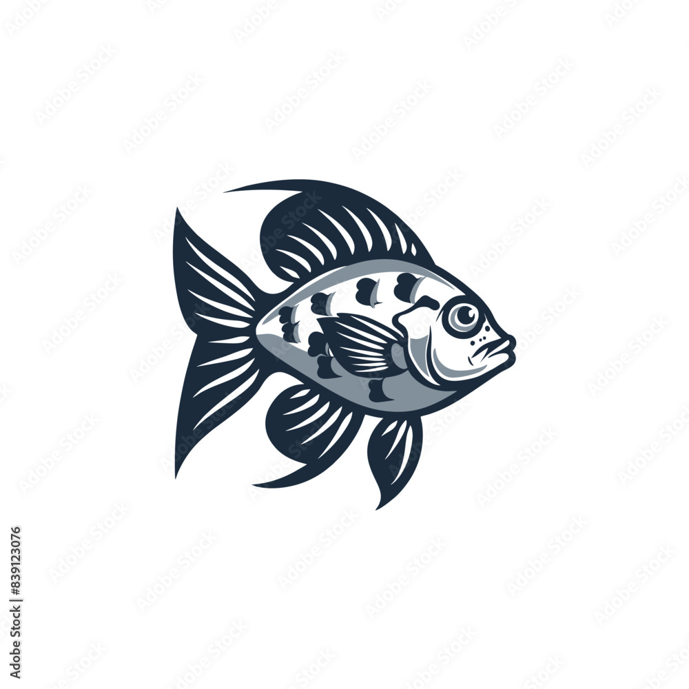 Vector illustration of Tilapia fish isolated on white background. Tilapia fish glyph icon. Badge for design seafood packaging. Logo Design for Fish Farming Business Vector illustration of Tilapia fish isolated on white background. Tilapia fish glyph icon. Badge for design seafood packaging. Logo Design for Fish Farming Business