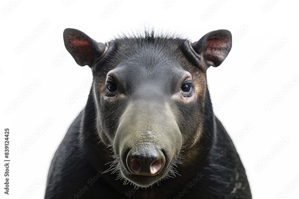 Mystic portrait of Tapir, copy space on right side, Anger, Menacing, Headshot, Close-up View Isolated on white background Mystic portrait of Tapir, copy space on right side, Anger, Menacing, Headshot, Close-up View Isolated on white background