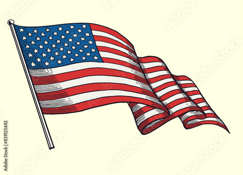 Hand Drawn Illustration Of American Flag Vintage