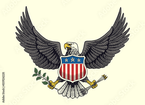 Vintage Hand Drawn Illustration Of American Bald Eagle