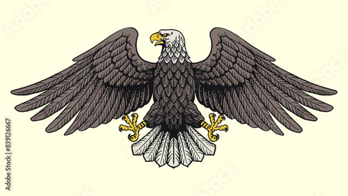 Vintage Illustration Hand Drawn of Bald Eagle Spread the Wings