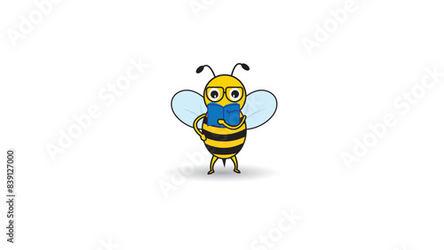  icon bee cartoon, cute bee seriously reading book for study go to school, suitable for logo or mascot, happy  reading