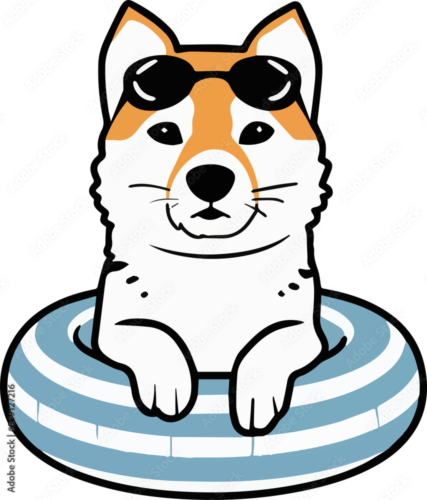Fototapeta premium Dog Swimming summer vector