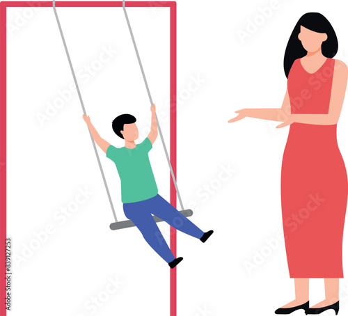 The child is taking swings in the park.