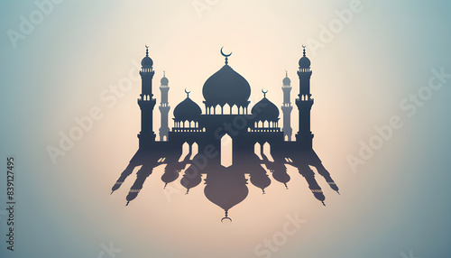 mosque isolated on soft colored background for islamic celebrations, ramadan, eid al fitr or eid al adha - pastel background with dark shadow of a mosque