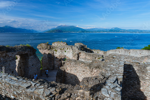 Lake Garda seen from the Grotte di Catullo  near the town of Sirmione Italy - 5 May 2024