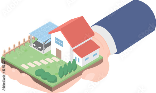 土地付きの住宅物件を紹介する不動産業者のイメージ